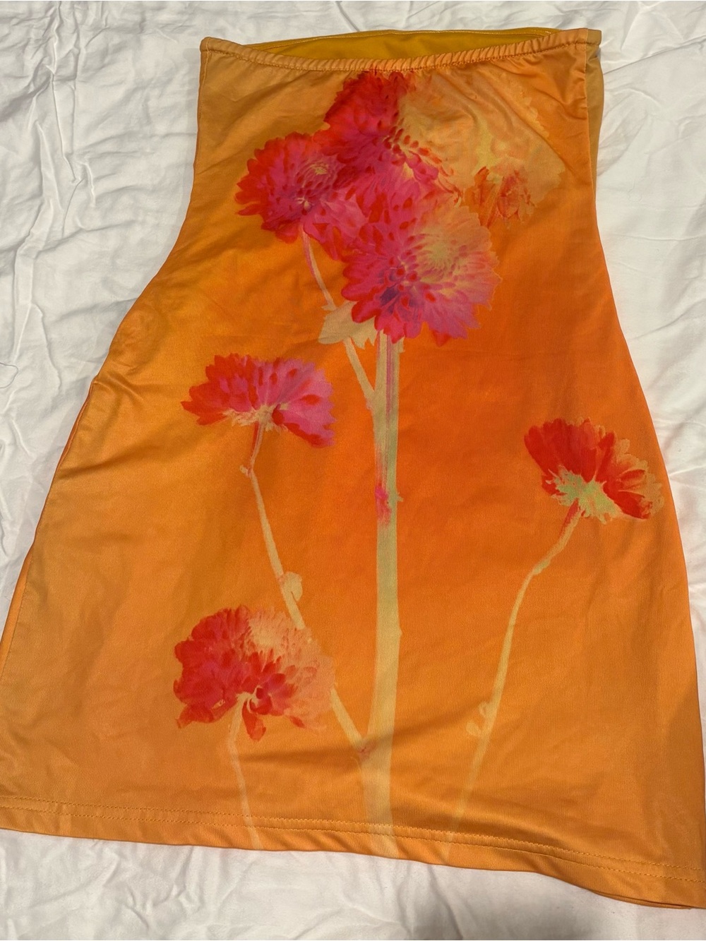 Strapless Orange Floral Bodycon Dress - Picture 2 of 4